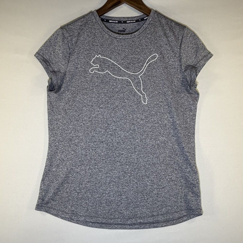 Puma Women's Gray Short Sleeve Scoop Neck Athletic T-shirt Dry Cell sz M Medium